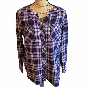 Duluth Trading Co Purple Plaid Button Down Shirt